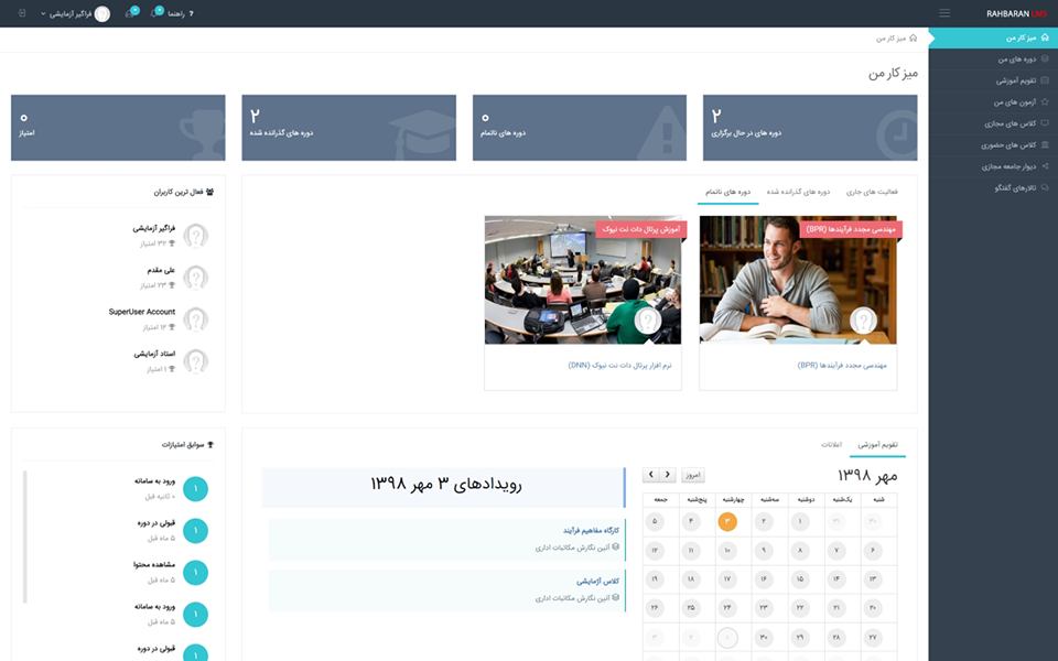 داشبورد سامانه آموزش مجازی